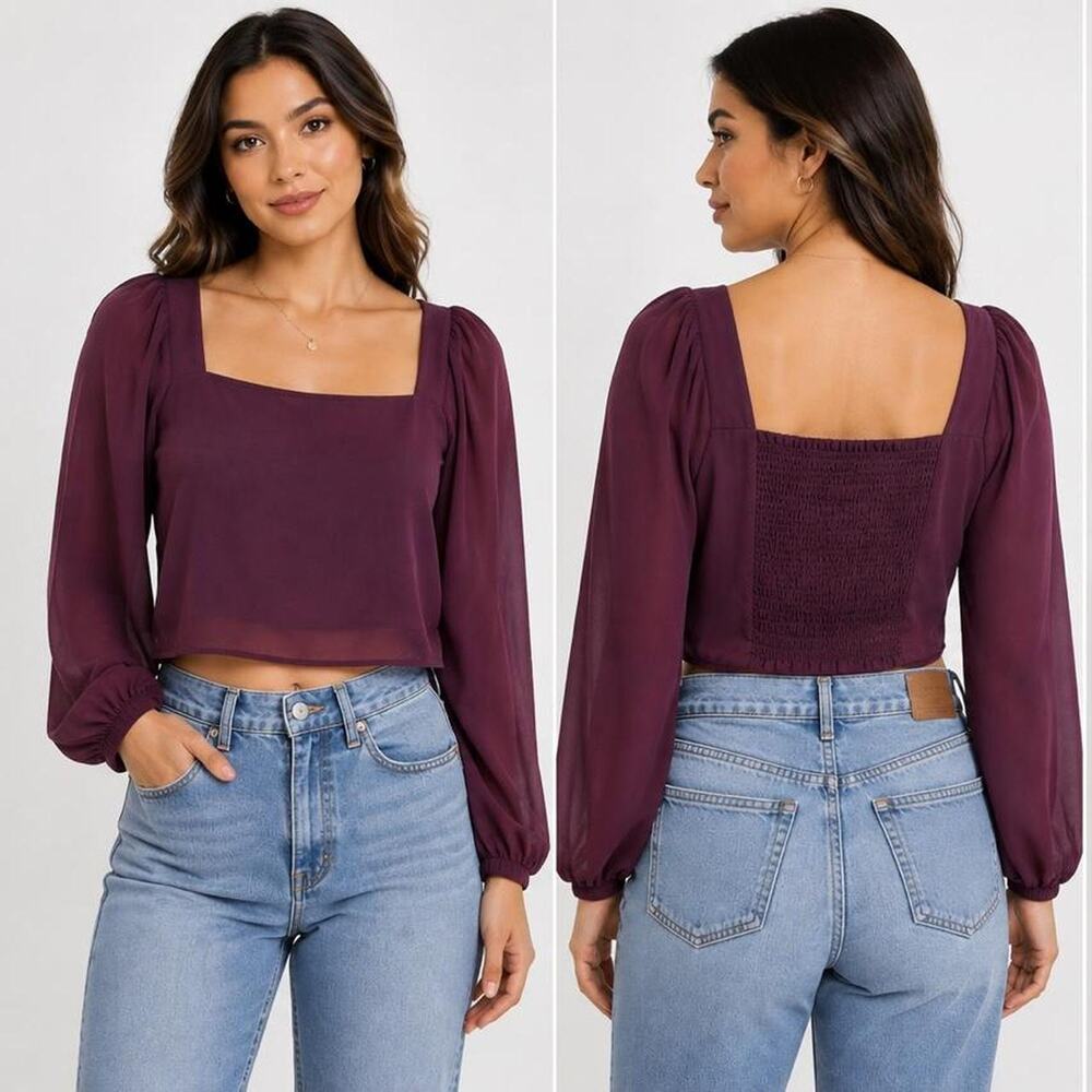 Calvin Klein Plum Long Sleeve Crop Top – Size Large